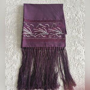 Lord & Taylor Purple Embroidered Silk Scarf with Fringe